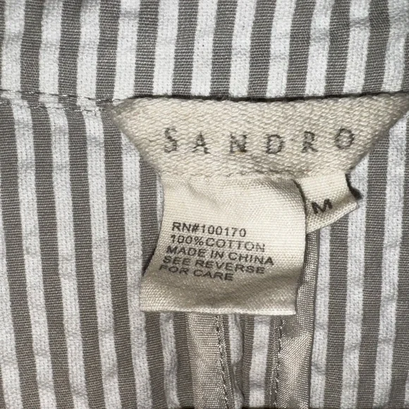 Sandro Paris Women's Jacket 100% Cotton Grey And White Seersucker Size M GUC - Picture 3 of 9